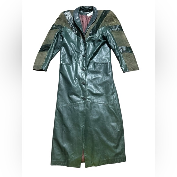 Vintage green leather trench coat, small/medium - Picture 8 of 13